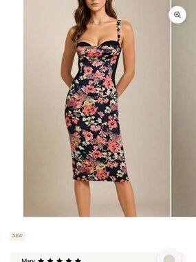 Black Floral Midi Bodycon Dress with Sweetheart Neckline